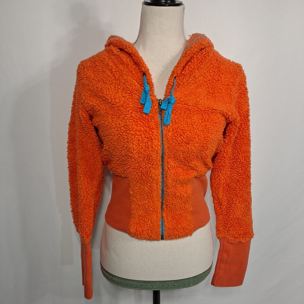 Free People Orange Sherpa Cropped Long Sleeve Hoodie